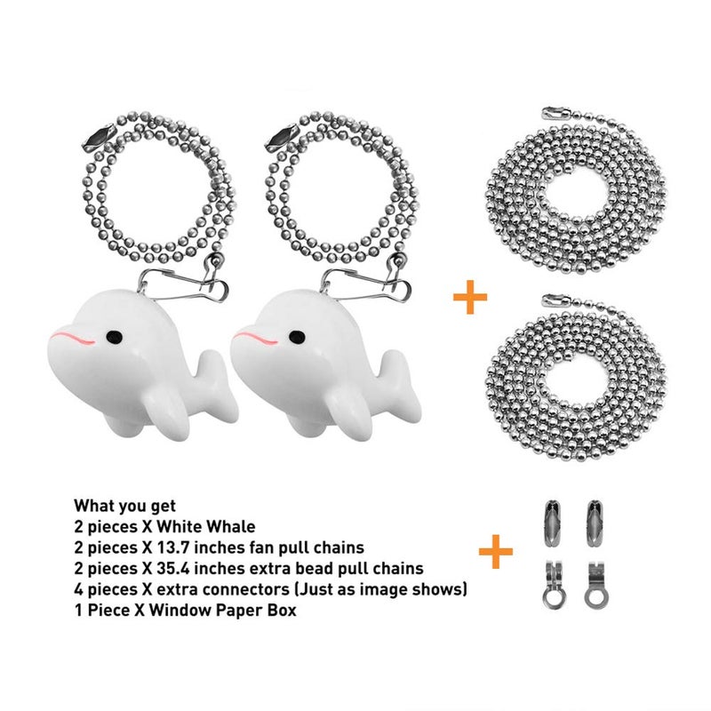 Wayilea Ceiling Fan Pull Chain 2pcs Whale Fish Ornaments, Extra 2pcs Stainless Steel Extender Chains, Decorative Cute Light Pulls Gifts for Girls Kids Ocean Coastal Beach - Image 4